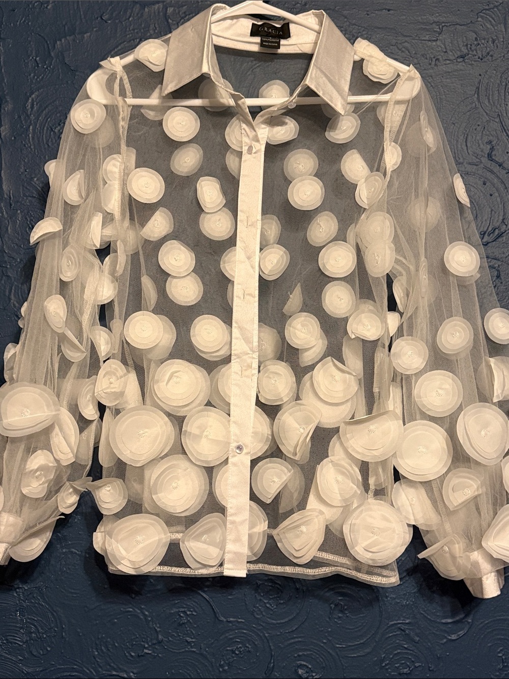 Gracia White Sheer Blouse with  mesh Detail